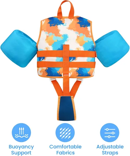 Miniatura 5 de Gogokids Chaleco de natación para niños pequeños de 33 a 66 libras, flotadores para niños pequeños, flotador de brazo con ala de agua, chaqueta
