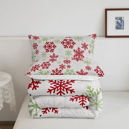 Miniatura 5 de Erosebridal Juego de edredón de Navidad, tamaño individual, relleno de edredón mágico de invierno con copos de nieve para adultos, niños, mujeres