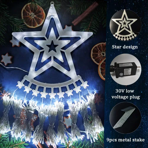 Miniatura 3 de Aokudoni - Decoración de Navidad para exterior, 12.6 pies, 350 luces LED, 8 modos, luces de estrella de Navidad para exterior para casa, patio