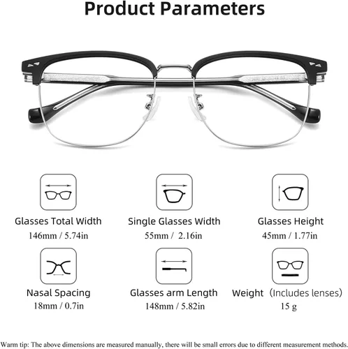 Miniatura 2 de SooGree Gafas de bloqueo de luz azul para hombres y mujeres, medio marco UV400, lentes transparentes, antifatiga ocular, para juegos de computadora