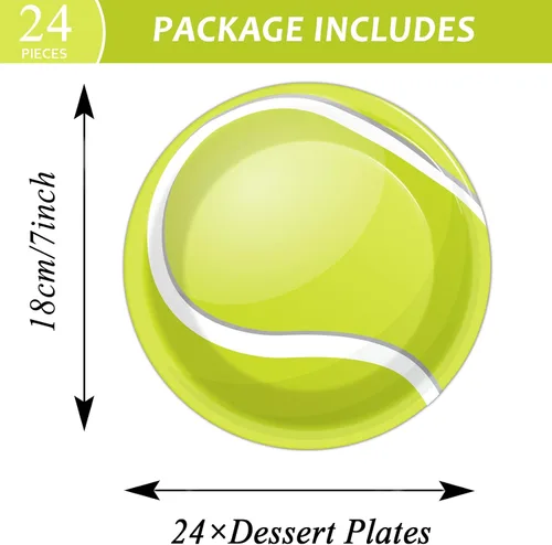 Miniatura 2 de Wiooffen Juego de 24 platos de papel para fiestas de tenis, juego de vajilla desechable, platos de postre para fiestas de tenis, deportes
