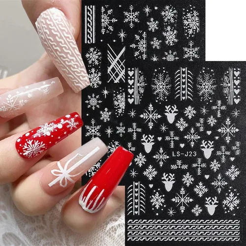 Miniatura 4 de 6 hojas de calcomanías de uñas de copo de nieve plateado con purpurina 3D, autoadhesivas, diseño de uñas de invierno, diseño de uñas de reno, copos