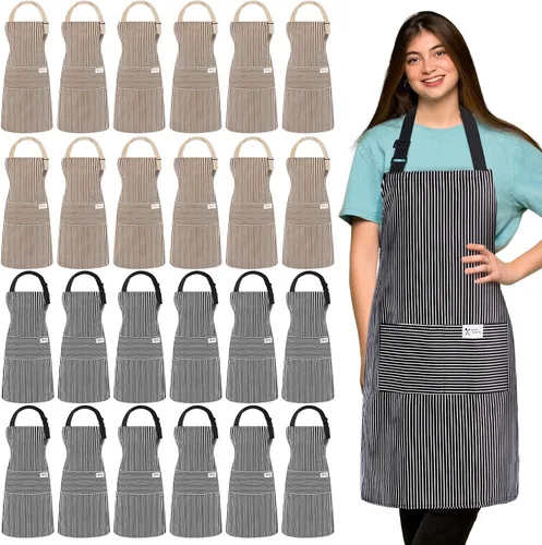 Janmercy 24 delantales para mujeres y hombres con 2 bolsillos, delantal de cocina de lino, delantal ajustable para chef, delantales a granel unisex