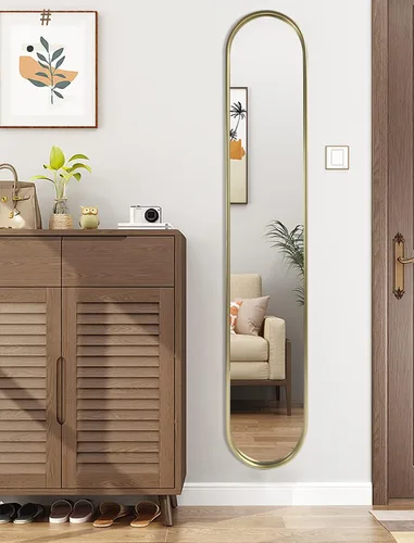 Miniatura 4 de OUSHUAI Espejo Ovalado Dorado de Cuerpo Entero, Espejos Largos de Cápsula Estrecha con Marco de Metal para Entrada, Pasillo, Sala de Estar 44"X8