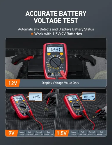 Miniatura 3 de AstroAI Probador de multímetro digital de 2000 cuentas con voltímetro de CA CC y medidor de amperios de voltios ohmios; mide voltaje, corriente
