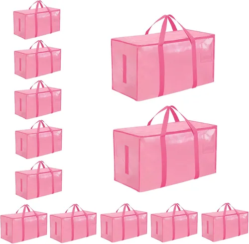 Miniatura 47 de Paquete de 4 bolsas de mudanza extra grandes y resistentes, bolsas de almacenamiento impermeables con asas y cremalleras, plegables para dormitorio