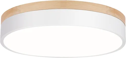 WOKNOS Lámpara LED Regulable Moderna de Techo Empotrada, Luz de Techo Empotrada Minimalista de Madera de Roble con Pantalla para Dormitorio, Sala de