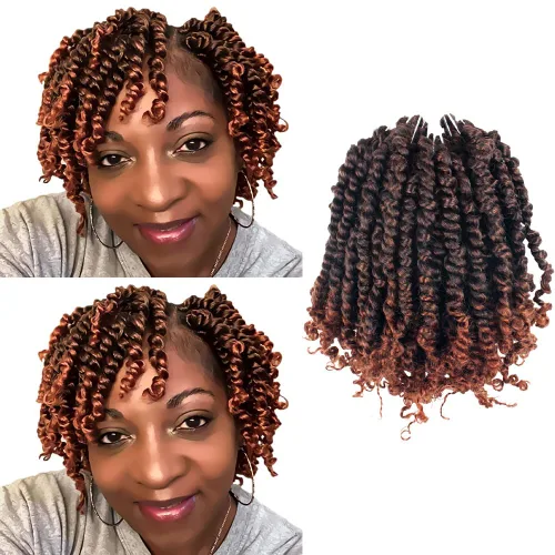 Miniatura 67 de BOHOBABE Cabello de Ganchillo Pre-retorcido Passion Twist de 14 Pulgadas Cabello Corto Ombré Gris Pre-enrollado de Ganchillo Passion Twist para Gris