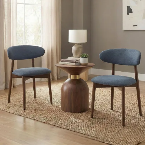 Miniatura 17 de Juego de 4 sillas de comedor, sillas tapizadas de estilo granja, sillas modernas de tela para cocina con patas de madera maciza, color camello