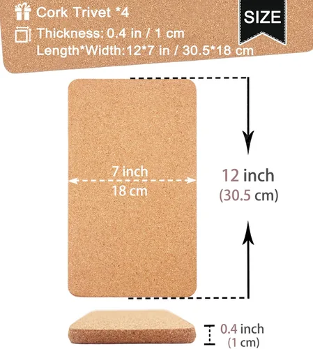 Miniatura 3 de 6 salvamanteles de corcho grueso de alta densidad para platos calientes y 4 salvamanteles rectangulares de corcho grueso de alta densidad