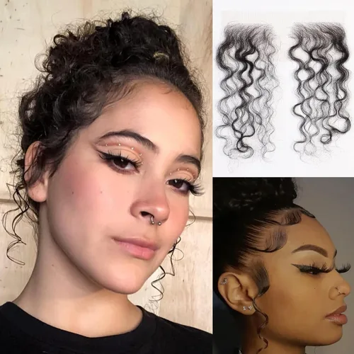 EMMOR Cabello humano virgen invisible con bordes de encaje HD para mujer, cabello humano virgen, reutilizable, color negro natural, rizado, 2