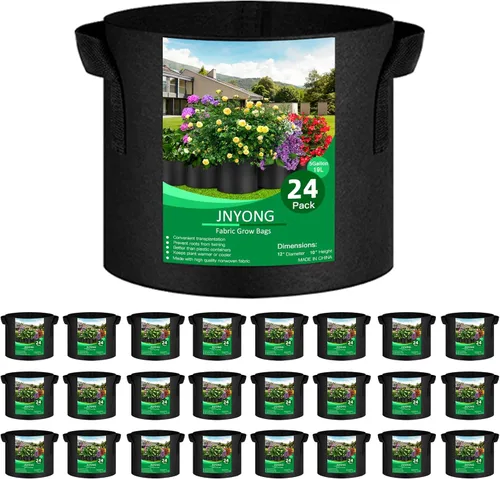 Miniatura 9 de JNYONG - Paquete de 24 bolsas de cultivo no tejidas engrosadas de 3 galones, macetas de tela de aireación con asas