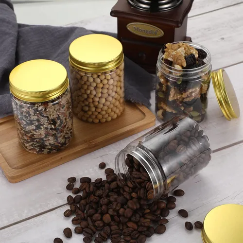 Miniatura 7 de Wesiti - 60 piezas de recipientes de plástico transparente de 8 onzas con tapas doradas roscadas; envases de plástico transparentes, redondos