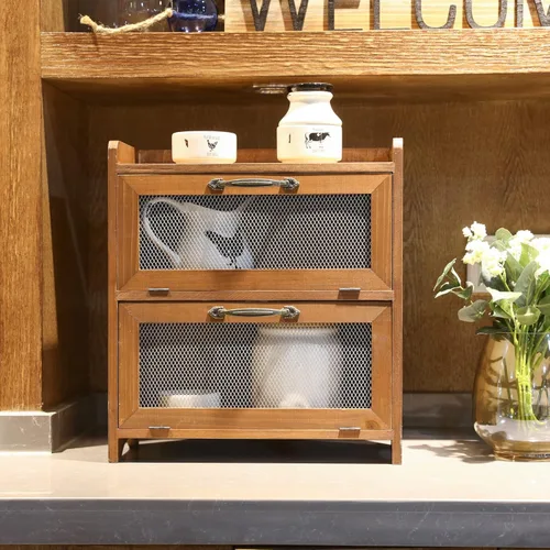 Miniatura 4 de COLLECTIVE HOME - Armario de almacenamiento de 2 niveles, gabinete de encimera, organizador de madera para cocina, sala de estar, dormitorio, Marrón