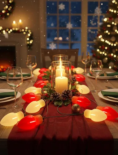 Miniatura 5 de Luces de Navidad Jumbo Rojas y Blancas de 16 Pies para Exteriores, Cadena de Bombillas LED Gigantes de Navidad para Árbol, Porche, Patio y Valla
