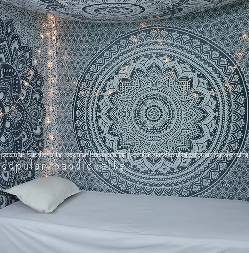 Miniatura 41 de Popular Handicrafts Original Ombre - Tapiz indio Mandala para pared, ornamento hippie, colcha bohemia con brillo metálico