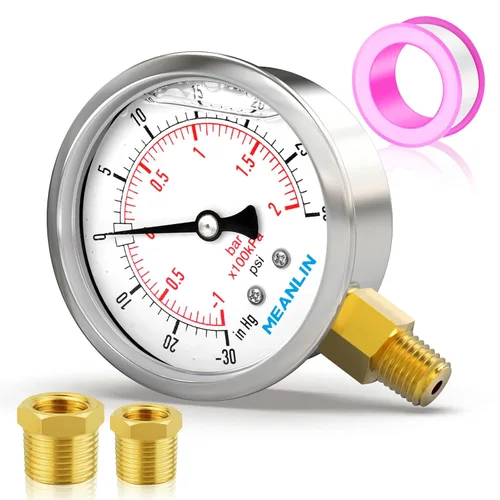 Miniatura 102 de MEANLIN MEASURE - Manómetro de acero inoxidable, relleno de líquido, esfera con cara de 2.5 pulgadas, NPT de 1/4 de pulgada, agua, aceite y gas