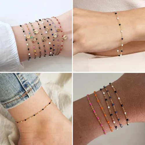 Miniatura 6 de Cadenas de esmalte dorado de 33 pies a granel, 2 mm, chapadas en oro de 18 quilates con PVD, acero inoxidable 304, cadena de eslabones con cuentas
