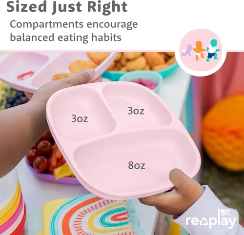 Miniatura 8 de Re-Play Platos para niños pequeños con divisores, 3 compartimentos de pared profunda, platos divididos para niños con 3 tapas, aptos