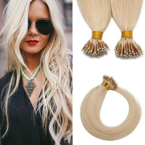 Miniatura 10 de SEGO Extensiones de cabello humano con micro cuentas, extensiones de cabello humano con micro bucle, lacio, natural, fusión fría, 1.76 oz/paquete