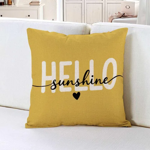Miniatura 2 de IBILIU Hello Throw - Fundas de almohada de 18 x 18 pulgadas, color amarillo sol, fundas de cojín de lino y algodón para sofá, dormitorio Liucv024
