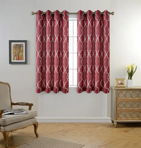 Miniatura 2 de Miuco, cortinas de imitación de lino con bordado marroquí, semitransparentes, con ojales para salón o dormitorio