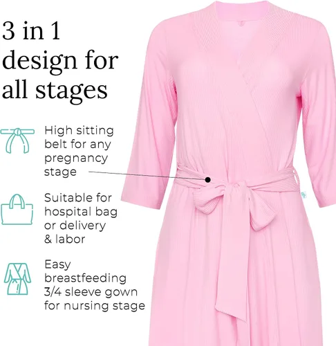 Miniatura 3 de Posh Peanut Bata de maternidad para maternidad y parto, viscosa suave de bambú, bata posparto y bata de maternidad para hospital