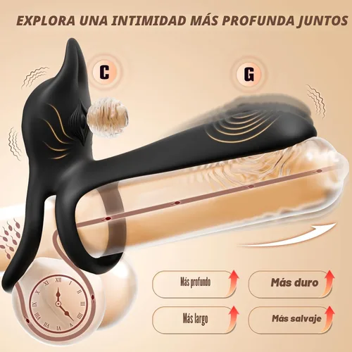 Miniatura 2 de MOOLIGIRL - Anillo de pene de juguete sexual para adultos, anillo doble para pene con estimulador de clítoris rosa y vibrador de punto G, 10 modos