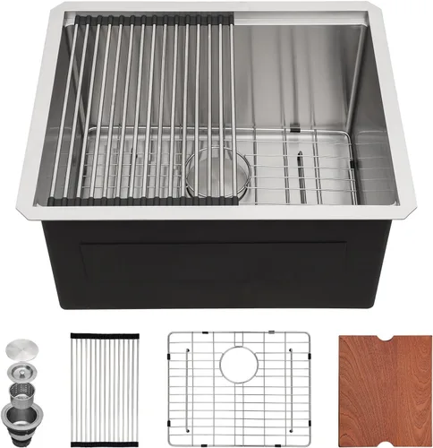 Miniatura 25 de Sarlai 33 Fregadero de Cocina Empotrado - Fregadero de 33 x 19 Pulgadas Bajo Encimera Estación de Trabajo de Profundidad Sencillo Tazón 16 Calibre