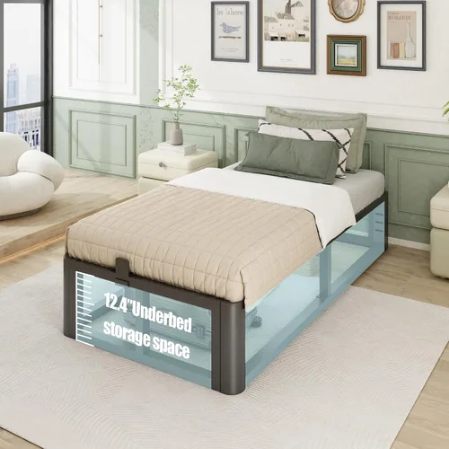 Miniatura 7 de Firpeesy Base de cama individual de metal resistente de 14 pulgadas con esquinas redondeadas y agujero para cabecero, retenedores de colchón de 3500