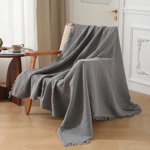Miniatura 24 de Manta KyraHome de muselina 100 % orgánica para sofá, transpirable, súper suave, 100 % algodón, acogedora, ligera, cálida, suave, para todas