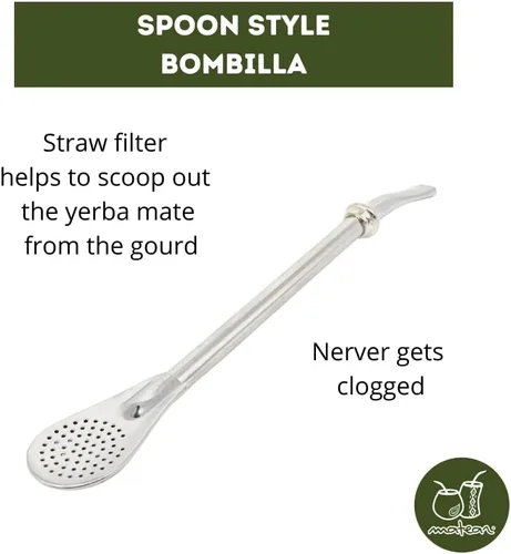 Miniatura 4 de Juego de bombillas mate de acero inoxidable 2 filtros de pajitas de té Yerba mate Diseño ergonómico Línea económica 7½ in, 7.5 in de largo