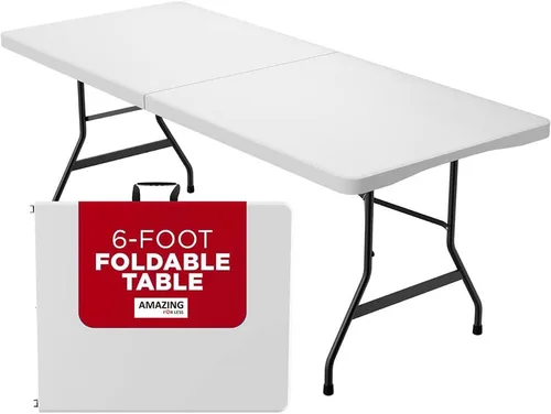 Mesa plegable de plástico blanco de 6 pies, mesa plegable larga portátil para interiores y exteriores, picnic, camping, Mesa para Fiestas de 6 pies