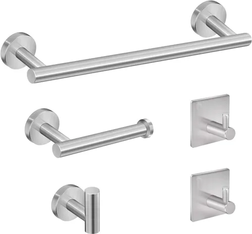 Tudoccy Juego de 5 piezas de accesorios de baño de acero inoxidable SUS304 de níquel cepillado redondo montado en la pared, incluye barra de toalla
