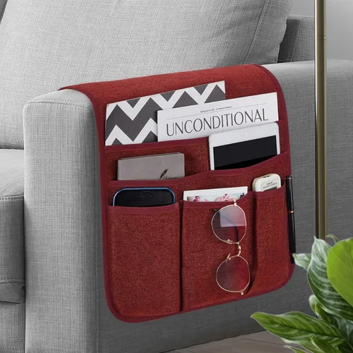 Miniatura 11 de Teniux Organizador de sillón con control remoto para sofá reclinable, organizador antideslizante con 5 bolsillos para revista, tableta, teléfono