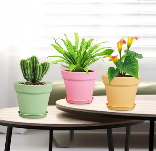Miniatura 7 de Meowell Macetas de plástico de 6 pulgadas, paquete de 16 macetas para plantas de interior y exterior, macetas con agujeros de drenaje y platillos