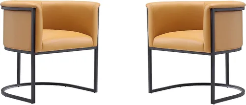 Miniatura 10 de Manhattan Comfort Bali - Silla de comedor de piel sintética, diseño Art Deco moderno con silueta escultórica, marco de metal, cojines acolchados