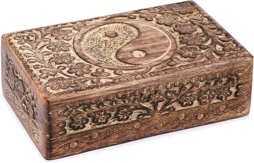 Miniatura 15 de Ajuny Caja Joyero de Madera para Recuerdos de 8 x 5 pulgadas – Cofre Decorativo Hecho a Mano para Hombres y Mujeres, Caja de Almacenamiento