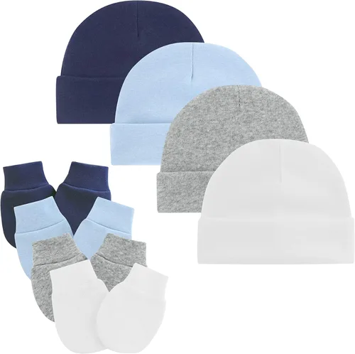 Zando Gorros y manoplas unisex para bebés, gorro de hospital para recién nacidos, con guantes antiarañazos, conjunto para bebés y niños