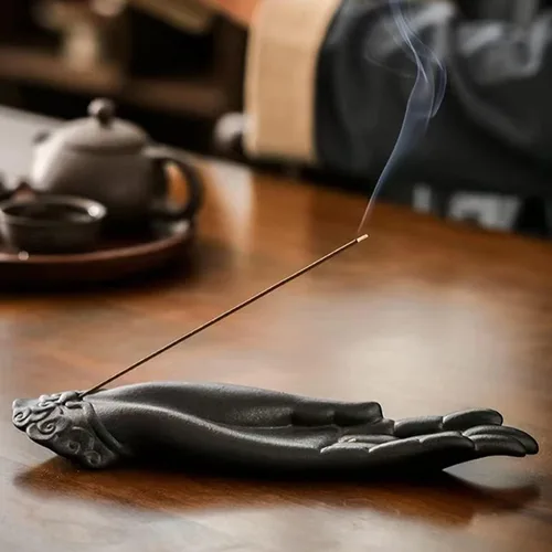 Miniatura 7 de Soporte de incienso de cerámica para palos, soporte para quemador de incienso, decoración zen con diseño de mano de Buda, protección contra el mal