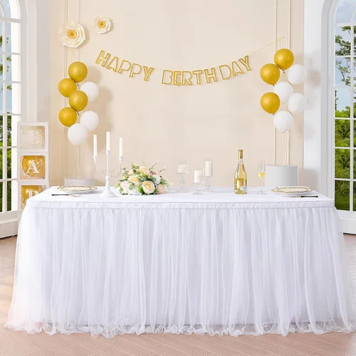 Miniatura 29 de Suppromo - Falda de mesa con tutú de calidad superior, con 3 capas de malla, plisada, de tul, para fiestas, bodas, baby shower, fiestas de Rosa