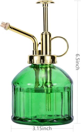 Miniatura 2 de Glass Plant Mister - Botella rociadora de agua de vidrio verde de 6.5 pulgadas con bomba superior dorada, rociador de plantas pequeñas para plantas