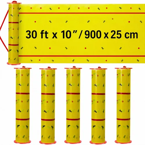 Miniatura 13 de Qualirey Trampas adhesivas gigantes para moscas, tiras de moscas de 30 pies para interiores y exteriores, cintas voladoras no tóxicas, mata