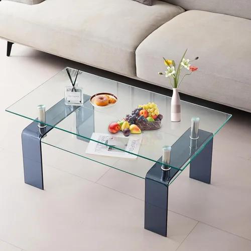 Miniatura 14 de Mesa de centro rectangular de vidrio para sala de estar, con mesa de vidrio templado y capa de MDF, para sala de estar y oficina