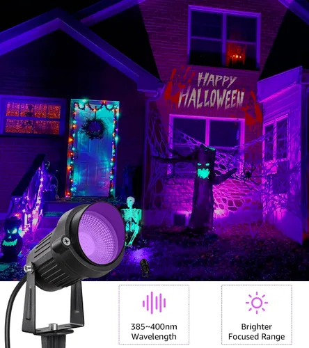 Miniatura 4 de SUNVIE Luces LED negras para exteriores, luz negra, impermeable, foco de luz negra de 10 W, foco de 120 V, luces de Halloween, luz negra para fiesta