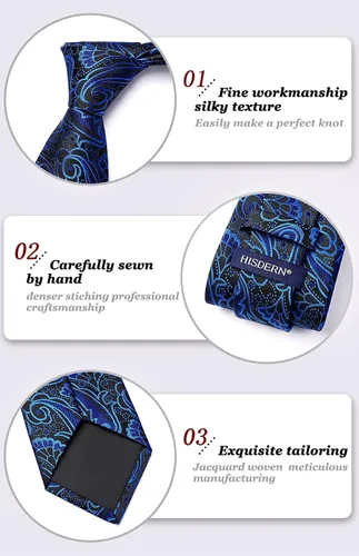 Miniatura 197 de HISDERN Corbatas para hombre, corbata de cachemira y bolsillo cuadrado tejido clásico floral para hombre, corbata de fiesta de boda