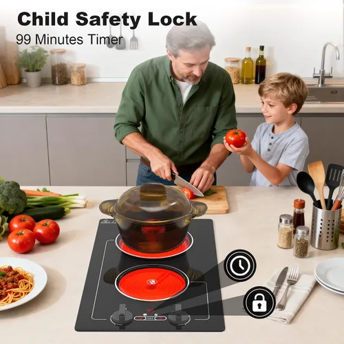 Miniatura 6 de VBGK - Placa de cocina eléctrica, estufa eléctrica de 110V y 2100W con control de perilla, diseño de encimera/integrado con 9 niveles de potencia