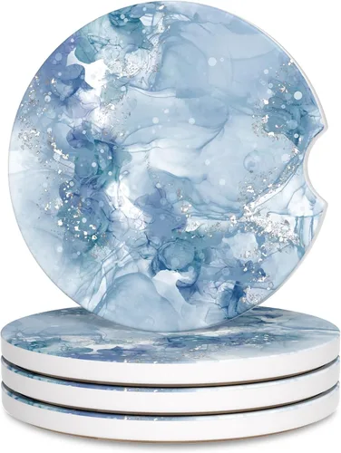 Miniatura 9 de Portavasos para automóvil, posavasos para portavasos de automóvil, paquete de 4 unidades, insertos antideslizantes universales de cerámica Río Azul