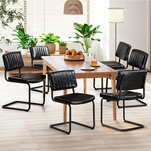 Miniatura 11 de Juego de 2 sillas de comedor voladizas, sillas de comedor modernas de mediados de siglo con patas de metal negro, sillas de cocina tapizadas