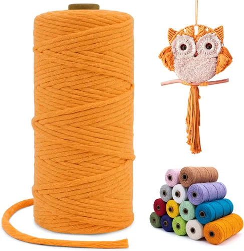 Miniatura 32 de Cuerda de macramé de una sola hebra de 0.197 in x 110 yardas, cuerda de macramé de algodón natural de 0.197 in, cuerda de algodón grueso para colgar